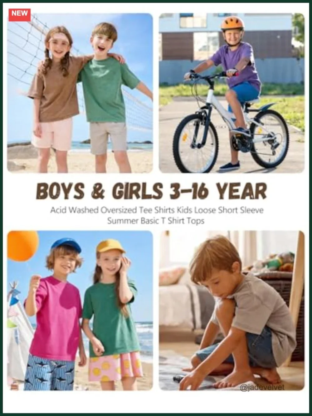3 Pack Kids Cotton Acid Washed Oversized Tee Shirts